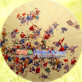 Handmade China Traditional Dance Wedding Umbrella Playing Hundred Children Oil-paper Umbrella Stage Performance Props Umbrellas