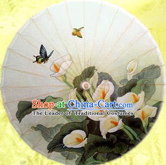 Handmade China Traditional Dance Wedding Umbrella Classical Painting Common Callalily Oil-paper Umbrella Stage Performance Props Umbrellas