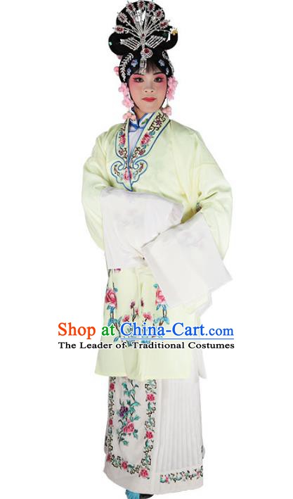 Chinese Beijing Opera Diva Embroidered Yellow Costume, China Peking Opera Actress Embroidery Clothing