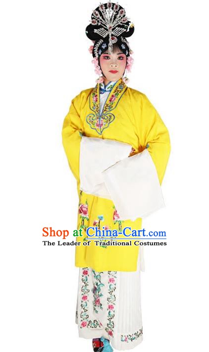 Chinese Beijing Opera Diva Princess Embroidered Yellow Costume, China Peking Opera Actress Embroidery Clothing