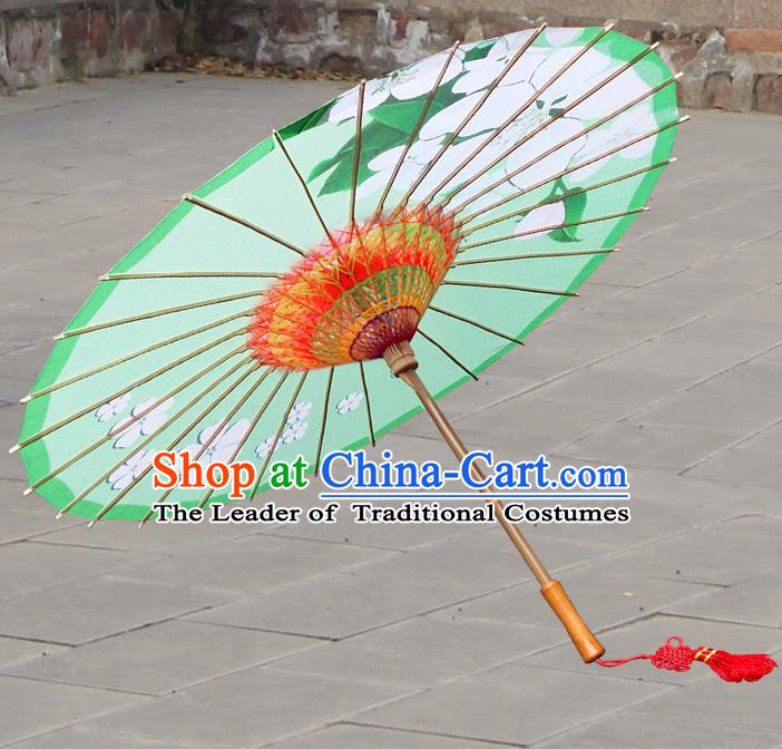 Handmade China Traditional Folk Dance Umbrella Painting Flowers Green Oil-paper Umbrella Stage Performance Props Umbrellas