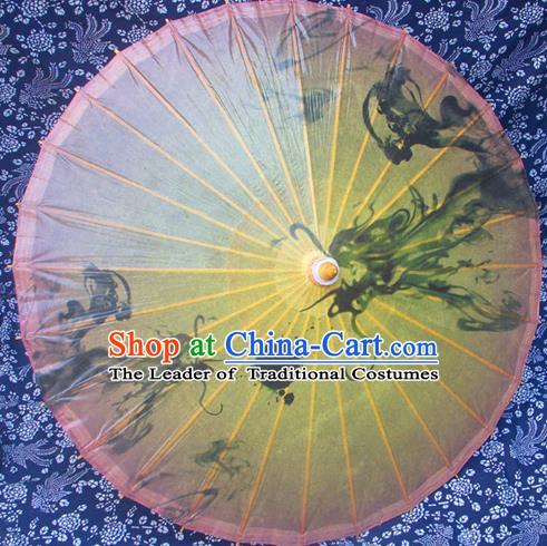 Handmade China Traditional Folk Dance Umbrella Ink Painting Dragons Oil-paper Umbrella Stage Performance Props Umbrellas