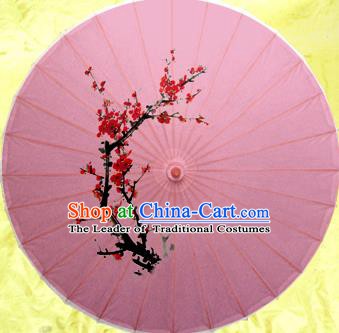 Handmade China Traditional Folk Dance Umbrella Ink Painting Plum Blossom Pink Oil-paper Umbrella Stage Performance Props Umbrellas