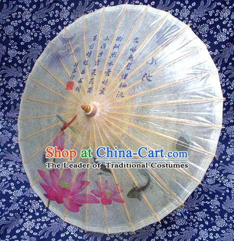 Handmade China Traditional Folk Dance Umbrella Stage Performance Props Umbrellas Printing Lotus Fishes Oil-paper Umbrella