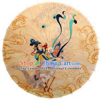 Handmade China Traditional Folk Dance Umbrella Stage Performance Props Umbrellas Printing Apsara Crane Oil-paper Umbrella