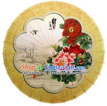 Handmade China Traditional Folk Dance Umbrella Stage Performance Props Umbrellas Printing Peony Yellow Oil-paper Umbrella