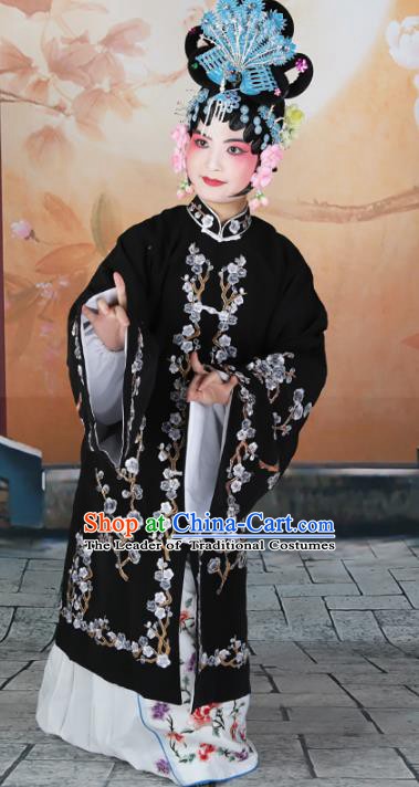 Chinese Beijing Opera Actress Princess Embroidered Black Costume, China Peking Opera Diva Embroidery Wintersweet Clothing