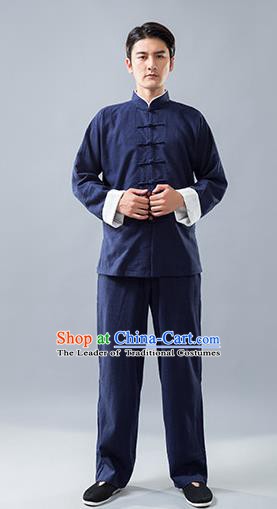 Top Grade Chinese Kung Fu Costume, China Martial Arts Tai Ji Training Linen Uniform Gongfu Clothing for Men