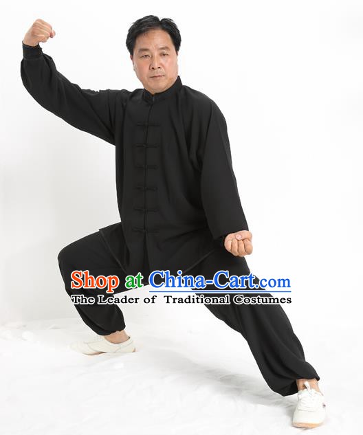 Top Grade Chinese Kung Fu Costume Tai Ji Training Black Uniform, China Martial Arts Gongfu Clothing for Men