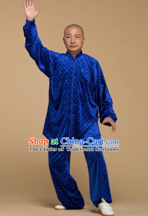 Top Grade Chinese Kung Fu Costume Tai Ji Training Pleuche Uniform, China Martial Arts Gongfu Clothing for Men