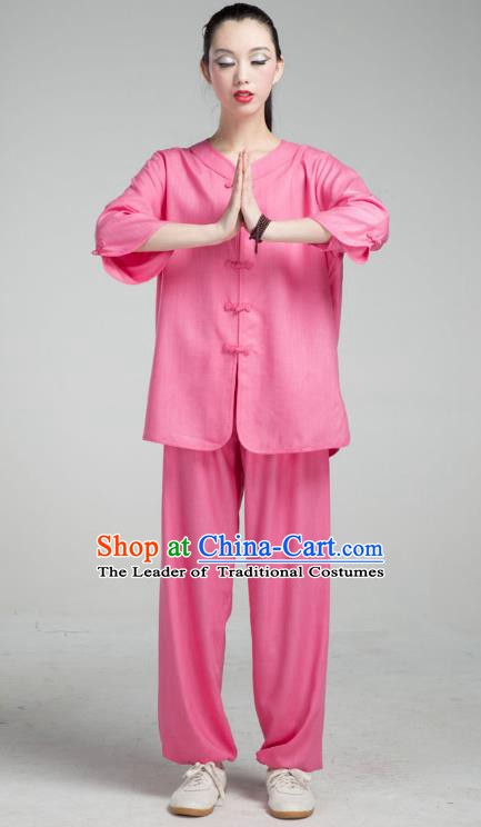 Top Grade Chinese Kung Fu Costume Martial Arts Deep Pink Uniform, China Tai Ji Wushu Clothing for Women