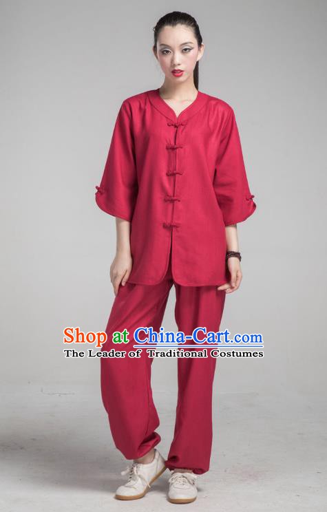 Top Grade Chinese Kung Fu Costume Martial Arts Wine Red Uniform, China Tai Ji Wushu Clothing for Women