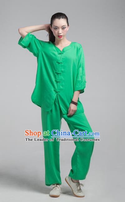 Top Grade Chinese Kung Fu Costume Martial Arts Green Uniform, China Tai Ji Wushu Clothing for Women