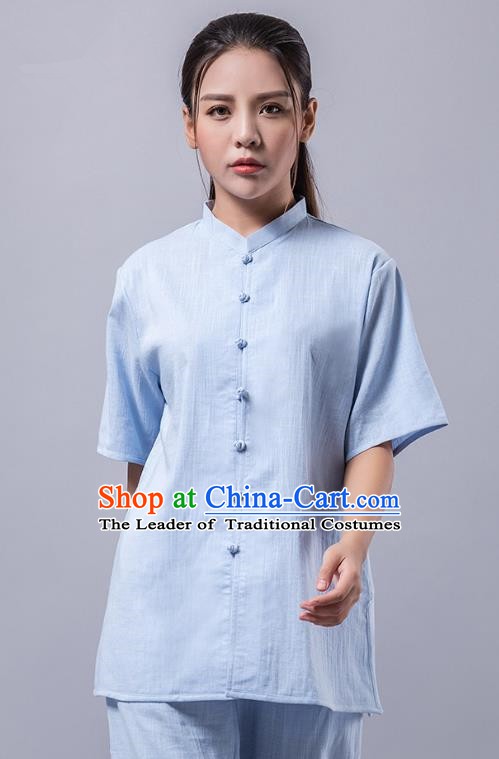 Top Grade Chinese Kung Fu Costume Martial Arts Blue Uniform, China Tai Ji Wushu Clothing for Women