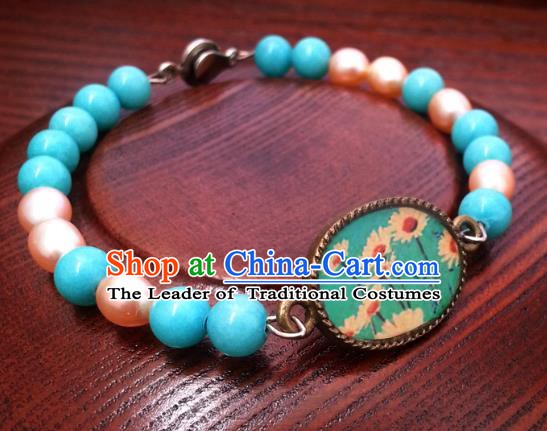 Traditional Handmade Chinese Ancient Classical Accessories Blue Beads Bracelets for Women