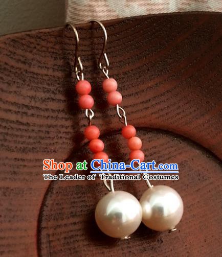 Traditional Handmade Chinese Ancient Princess Hanfu Pearl Eardrop Classical Earrings for Women