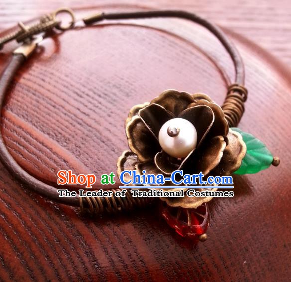 Traditional Handmade Chinese Ancient Classical Accessories Bronze Flower Bracelets for Women