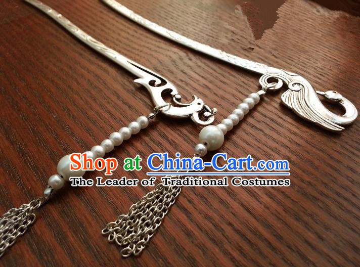 Traditional Handmade Chinese Ancient Classical Hair Accessories Hairpins Pearls Tassel Step Shake for Women
