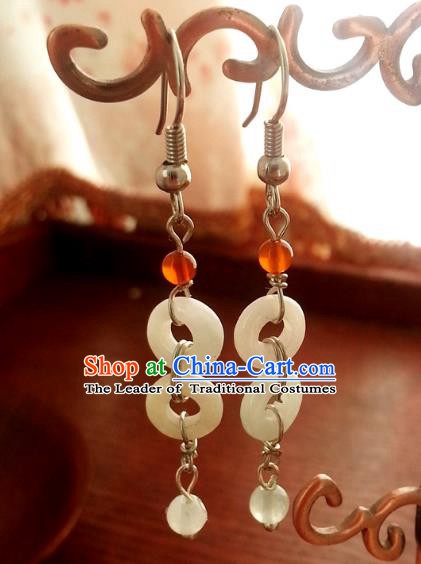 Traditional Chinese Handmade Ancient Princess Hanfu Jade Eardrop Classical Palace Lady Earrings for Women