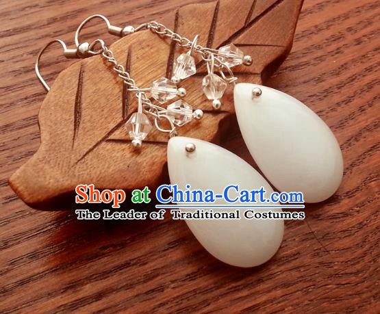 Traditional Chinese Handmade Classical Jade Eardrop Ancient Palace Queen Hanfu Earrings for Women