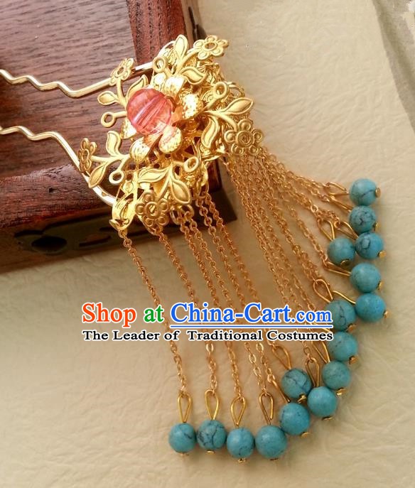 Traditional Chinese Handmade Classical Hair Accessories Golden Tassel Step Shake Ancient Hanfu Hairpins for Women