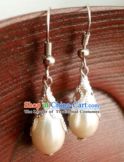 Traditional Chinese Handmade Classical Hanfu Pearl Eardrop Ancient Palace Queen Earrings for Women