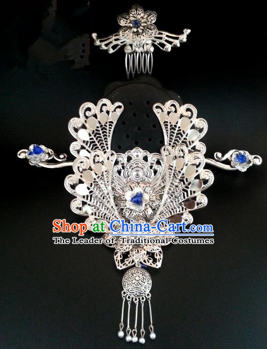 Handmade Traditional Chinese Classical Hair Accessories Ancient Bride Hanfu Phoenix Coronet Hairpins for Women