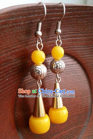Traditional Chinese Handmade Classical Hanfu Yellow Beads Eardrop Ancient Palace Princess Earrings for Women