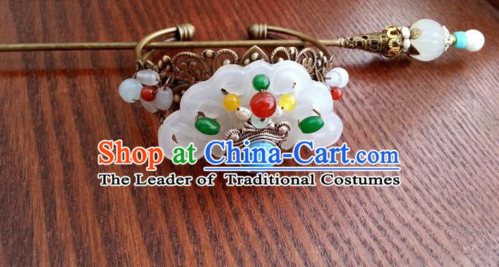 Handmade Traditional Chinese Classical Hair Accessories Jade Hairpins Ancient Prince Hanfu Hairdo Crown for Men