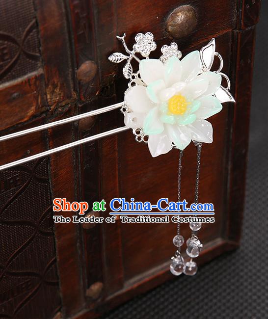 Handmade Asian Chinese Classical Hair Accessories White Flower Hair Clip Ancient Hanfu Hairpins for Women