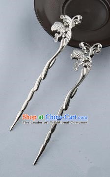 Asian Chinese Handmade Palace Lady Classical Hair Accessories Hanfu Carp Argent Hairpins Headwear for Women