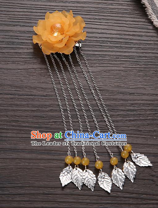 Asian Chinese Handmade Classical Hair Accessories Orange Flower Hairpins Hanfu Tassel Hair Claw for Women