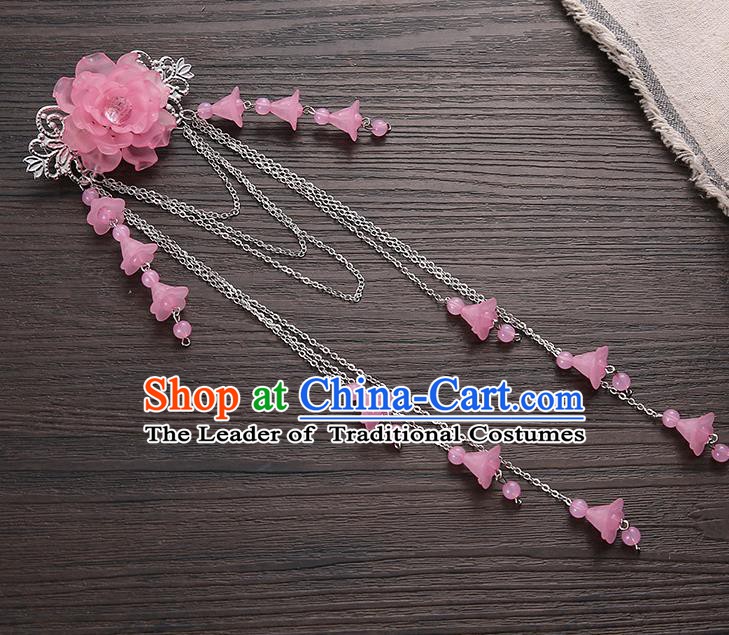 Asian Chinese Handmade Classical Hair Accessories Pink Long Tassel Hair Claw Hanfu Hairpins for Women