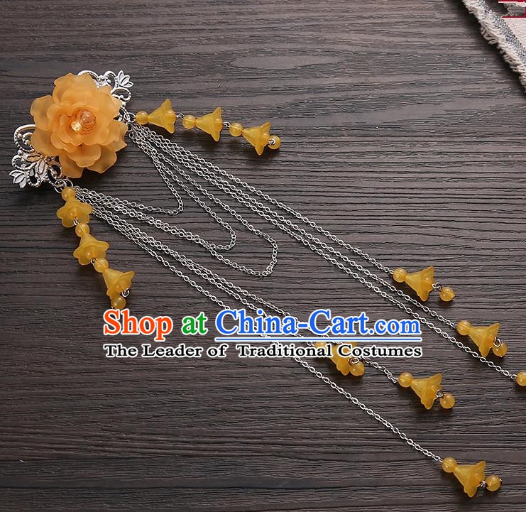 Asian Chinese Handmade Classical Hair Accessories Orange Long Tassel Hair Claw Hanfu Hairpins for Women