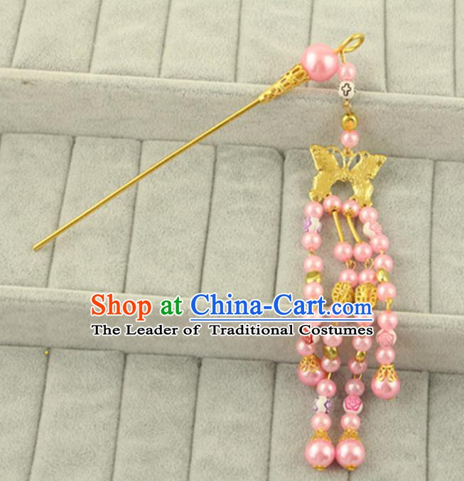 Asian Chinese Handmade Classical Hair Accessories Bride Pink Step Shake Hanfu Hairpins for Women