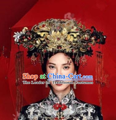 Asian Chinese Ancient Handmade Classical Hair Accessories Palace Lady Luxurious Phoenix Coronet Hairpins Complete Set for Women