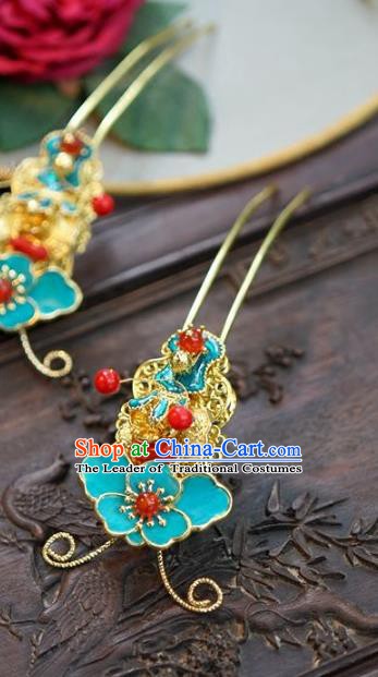 Chinese Handmade Classical Blue Hairpins Hair Accessories Ancient Hair Stick for Women