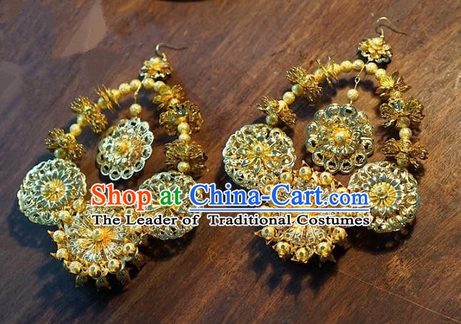 Asian Chinese Traditional Handmade Jewelry Accessories Bride Exaggerated Earrings for Women