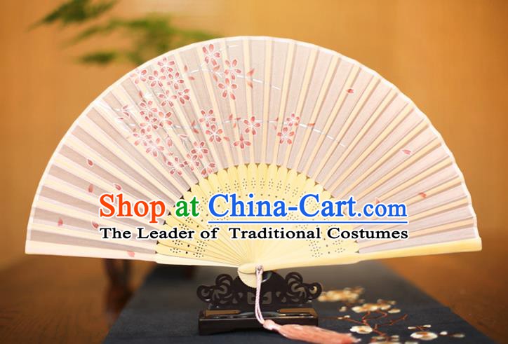 Traditional Chinese Crafts Printing Sakura Pink Folding Fan, China Sensu Paper Fans for Women