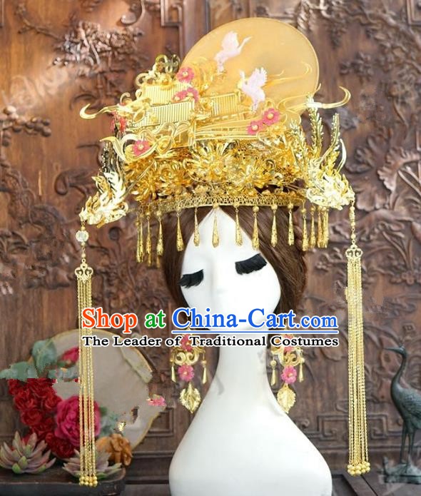 Chinese Ancient Handmade Classical Wedding Hair Accessories Exaggerated Headdress Phoenix Coronet Hairpins for Women