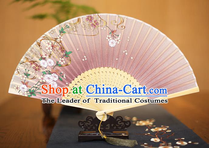 Traditional Chinese Crafts Printing Begonia Folding Fan, China Sensu Paper Fans for Women