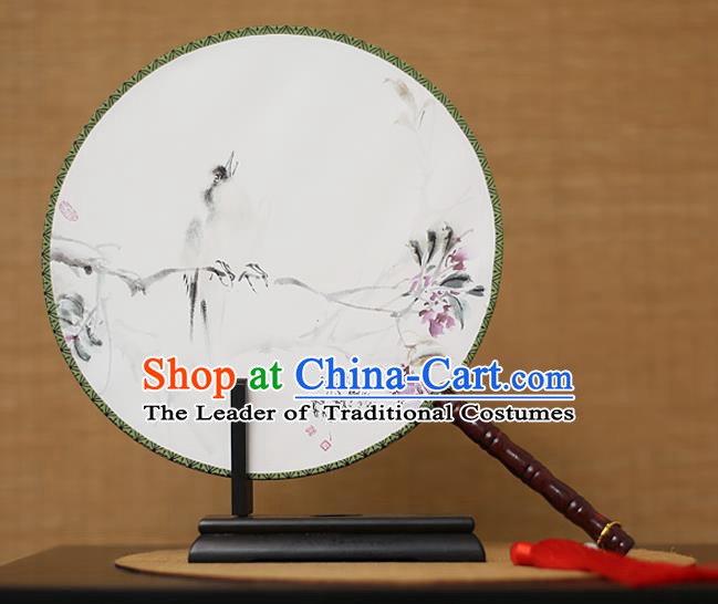 Traditional Chinese Crafts Printing White Round Fan, China Palace Fans Princess Silk Circular Fans for Women