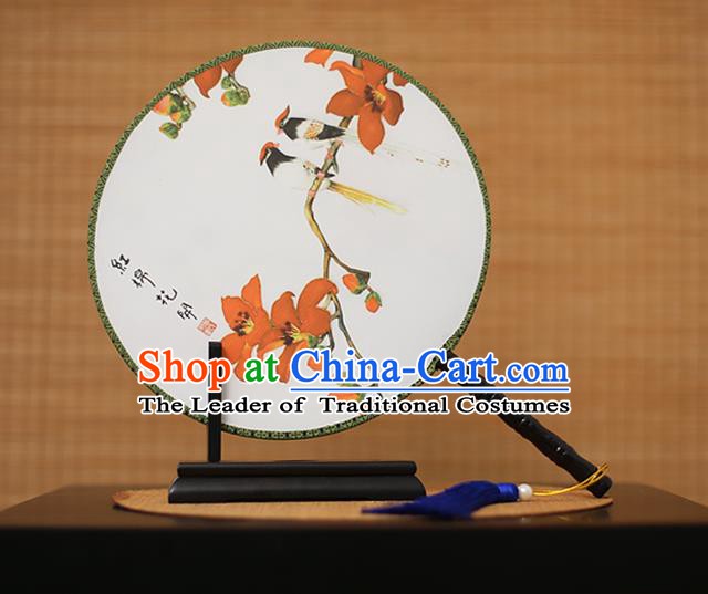 Traditional Chinese Crafts Printing Kapok White Round Fan, China Palace Fans Princess Silk Circular Fans for Women