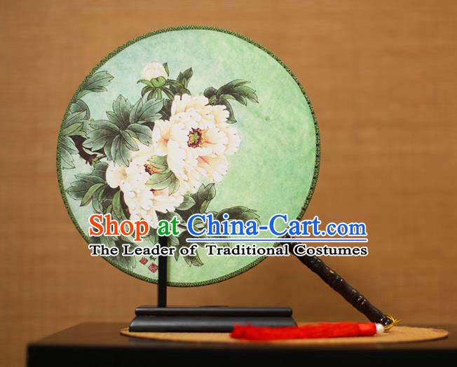 Traditional Chinese Crafts Printing Peony Round Fan, China Palace Fans Princess Silk Circular Fans for Women