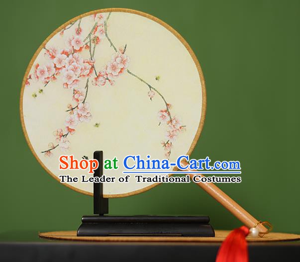 Traditional Chinese Crafts Painting Wintersweet Rosewood Round Fan, China Palace Fans Princess Silk Circular Fans for Women