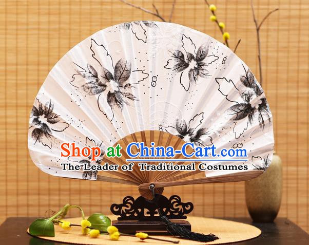 Traditional Chinese Crafts Shell Silk Folding Fan Ink Painting Flowers Bamboo Fans for Women