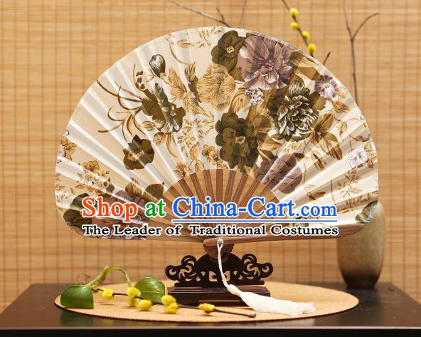 Traditional Chinese Crafts Shell Silk Folding Fan Ink Painting Flowers Bamboo Fans for Women