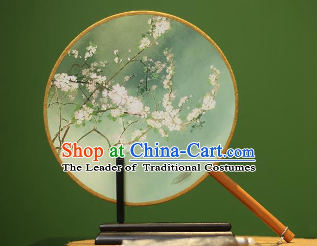 Traditional Chinese Crafts Printing Rosewood Round Fan, China Palace Fans Princess Silk Circular Fans for Women