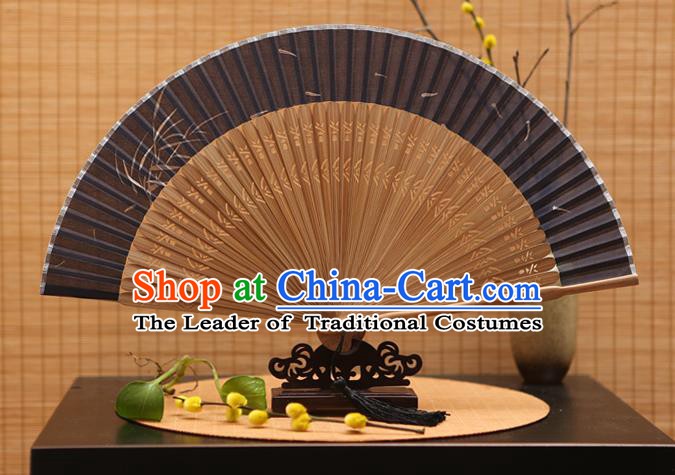 Traditional Chinese Crafts Printing Orchid Black Silk Folding Fan Sensu Fans for Women