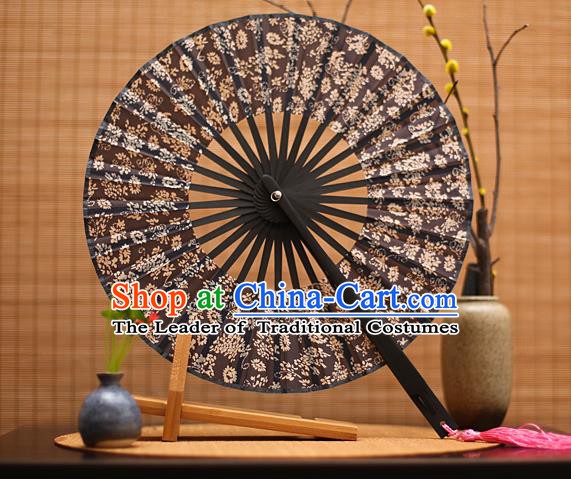 Traditional Chinese Crafts Printing Black Silk Folding Fan, China Beijing Opera Round Fans for Women